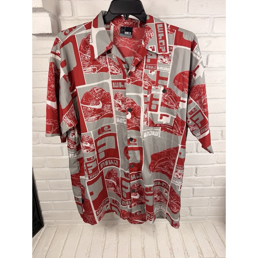 Vintage Y2K Nike Limited Edition L Red Gray Sneaker AOP Button Up Shirt Rar